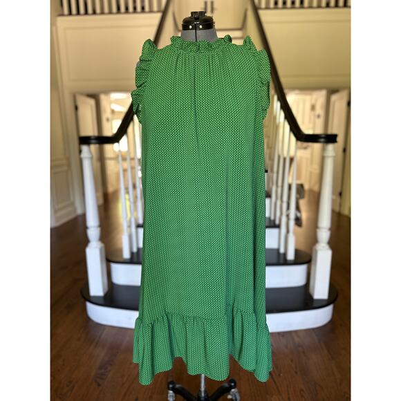 Green Polka Dot Chiffon Ruffle Dress Spring Summer Office Church Modest Travel - Picture 3 of 11